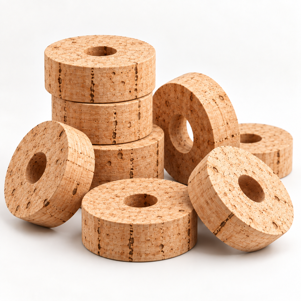 Large natural cork rings for rod building, Ø44.5–50.8 mm, hero studio view