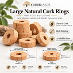 CorkMart infographic for large natural cork rings with Ø44.5 mm and Ø50.8 mm dimensions