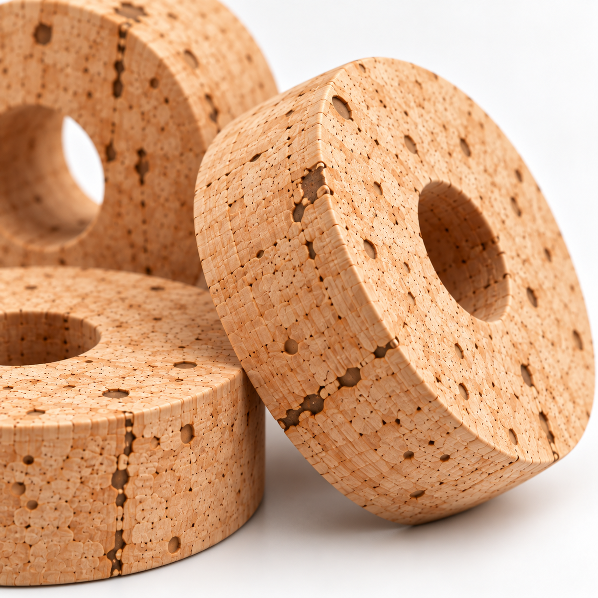 Macro detail of large natural cork rings for rod building