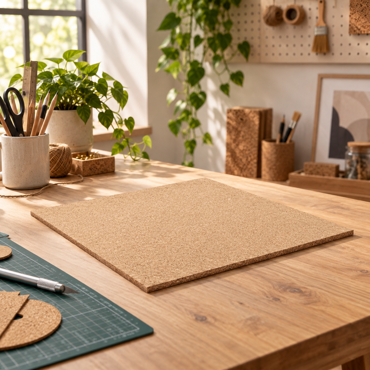Laser Cut Cork Board in a premium craft studio setting