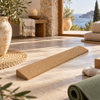 Long cork yoga wedge in a warm Mediterranean-inspired wellness studio