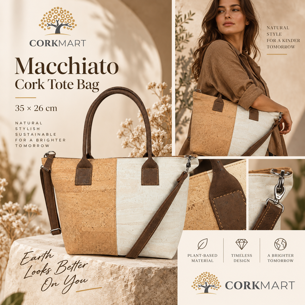 Macchiato Cork Tote Bag editorial collage