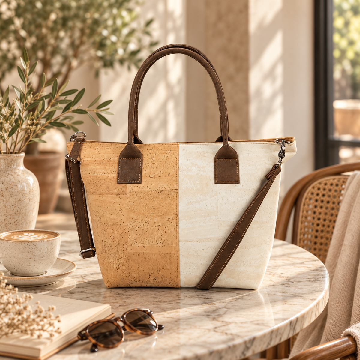 Macchiato Cork Tote Bag in a premium lifestyle setting
