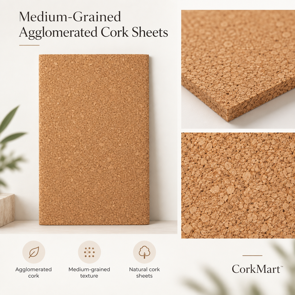 CorkMart editorial collage for Medium-Grained Agglomerated Cork Sheets