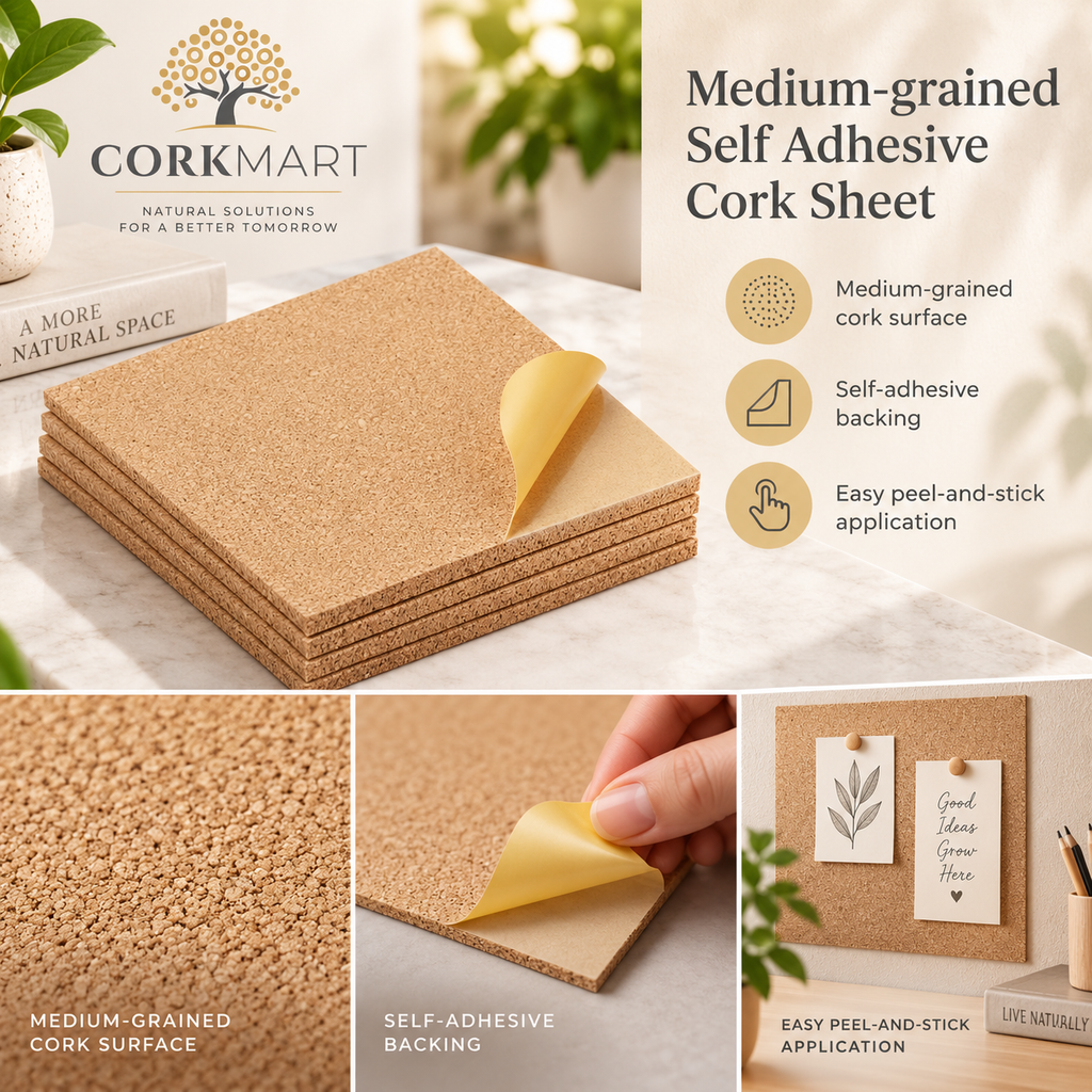 CorkMart editorial collage for Medium-grained Self Adhesive Cork Sheet