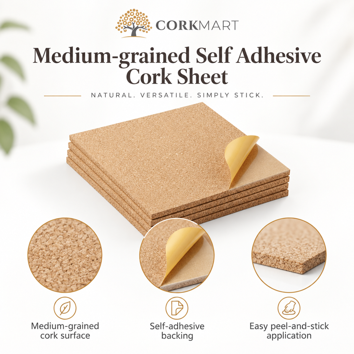 CorkMart infographic for Medium-grained Self Adhesive Cork Sheet