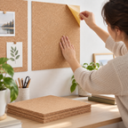 Medium-grained Self Adhesive Cork Sheet being applied to a wall