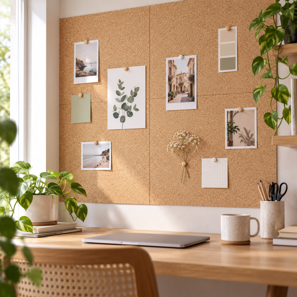 Medium-grained Self Adhesive Cork Sheet used as a cork wall pinboard