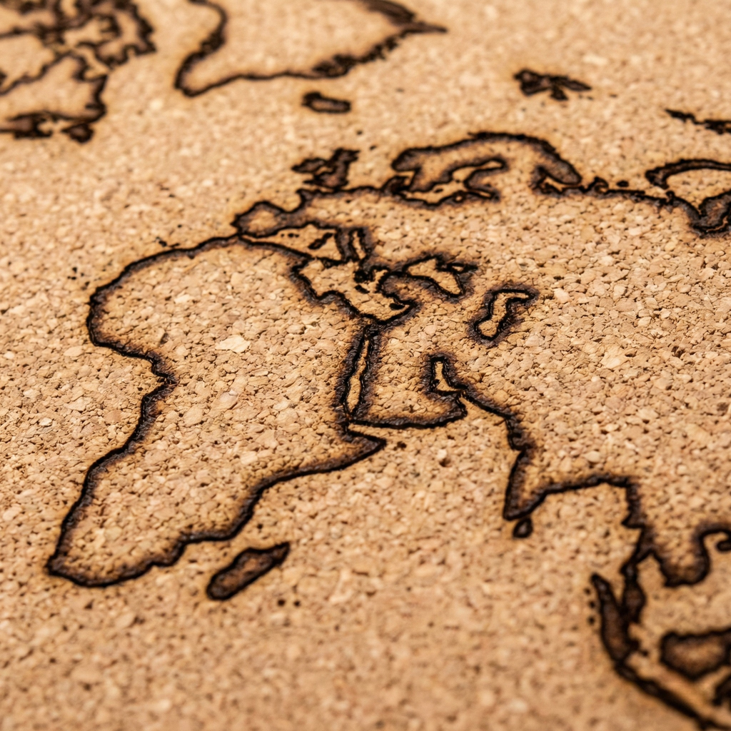 Custom laser engraved cork board with wood frame by CorkMart