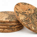 Macro close-up of mixed-shape cork coaster texture and 3 mm edge
