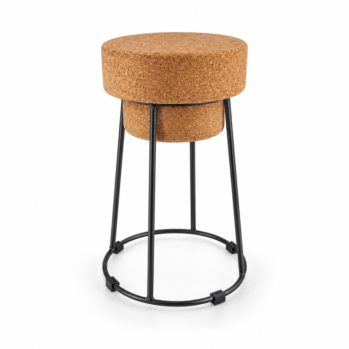 Muselet Small Cork & Metal Stool, Ø295/350 × H520 mm, isolated on white background