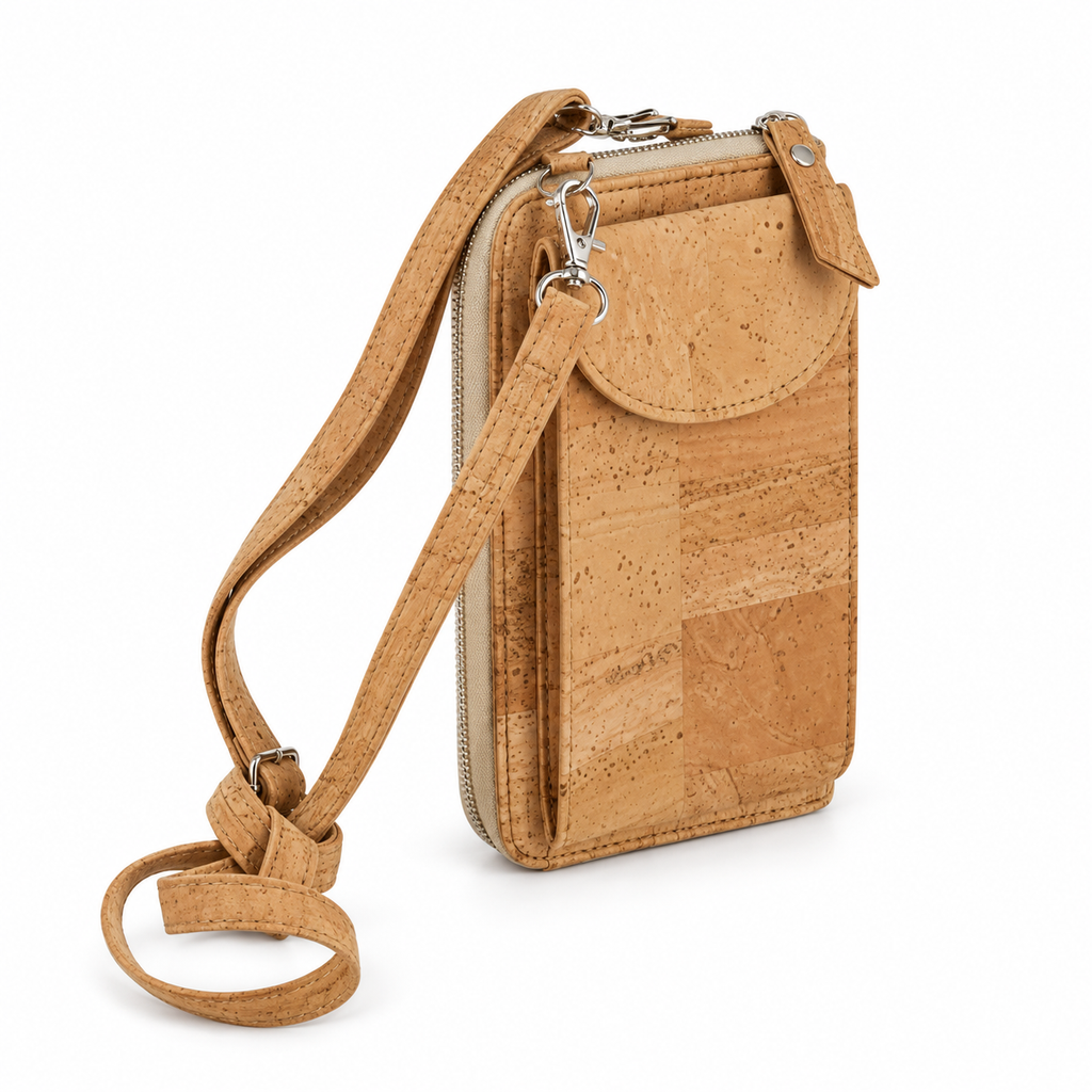 Natural Cork Active Purse, 20 × 11 cm, angled view