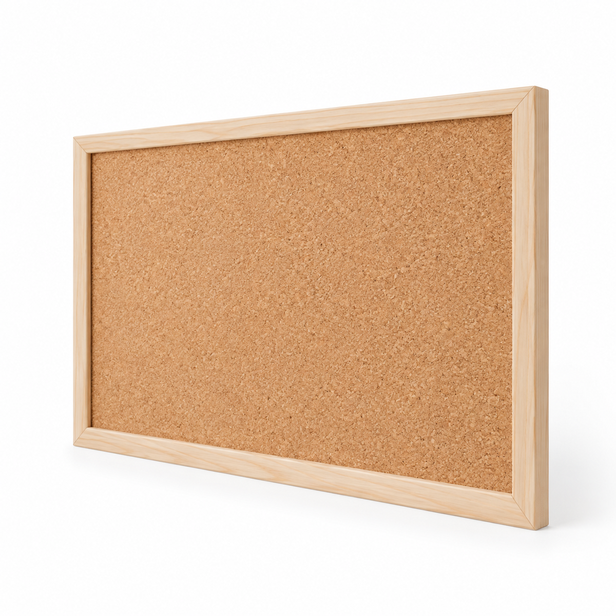 Natural Cork Board | Wood Series — angled studio view showing the light wood frame profile