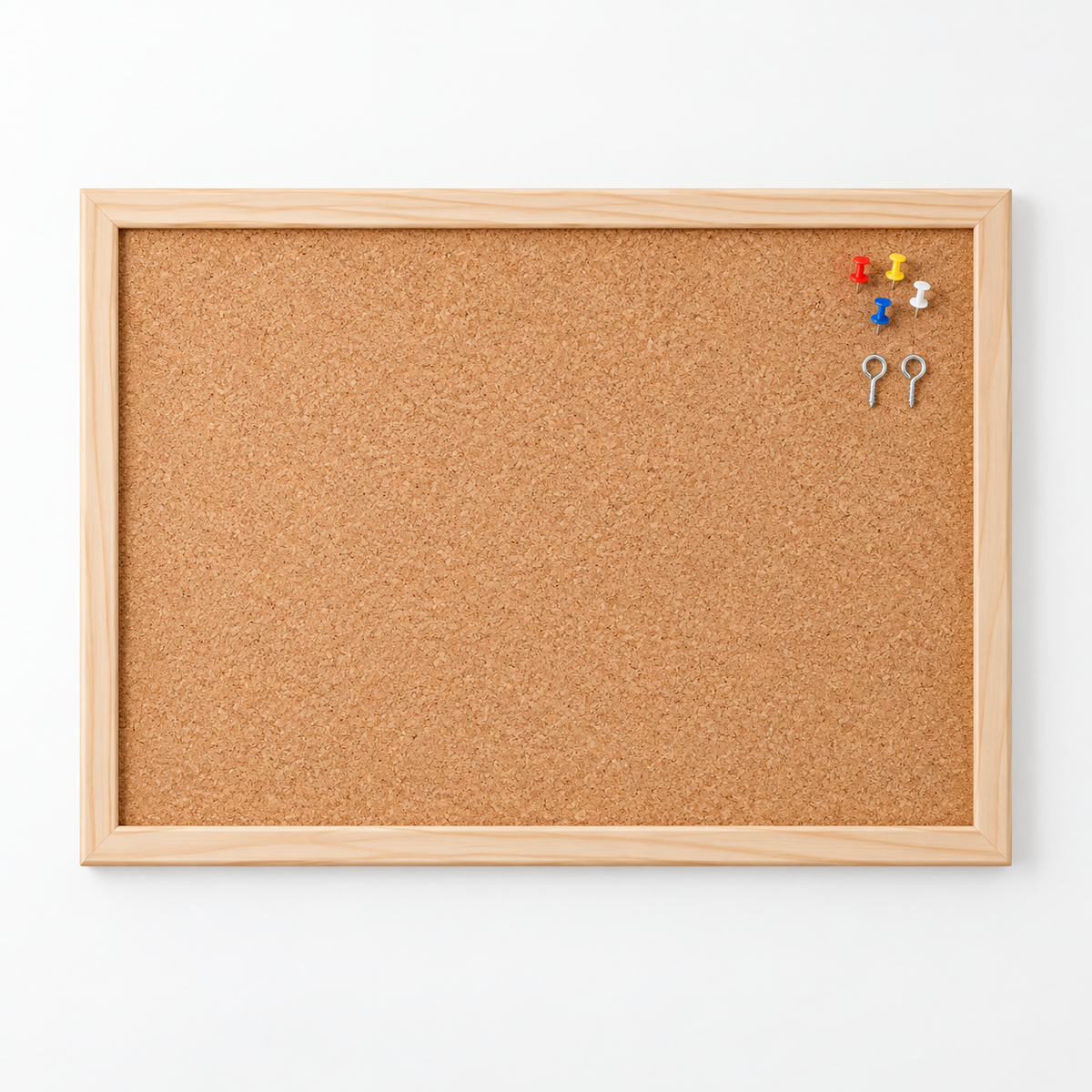 Natural Cork Board | Wood Series — premium studio hero with light wood frame and accessories