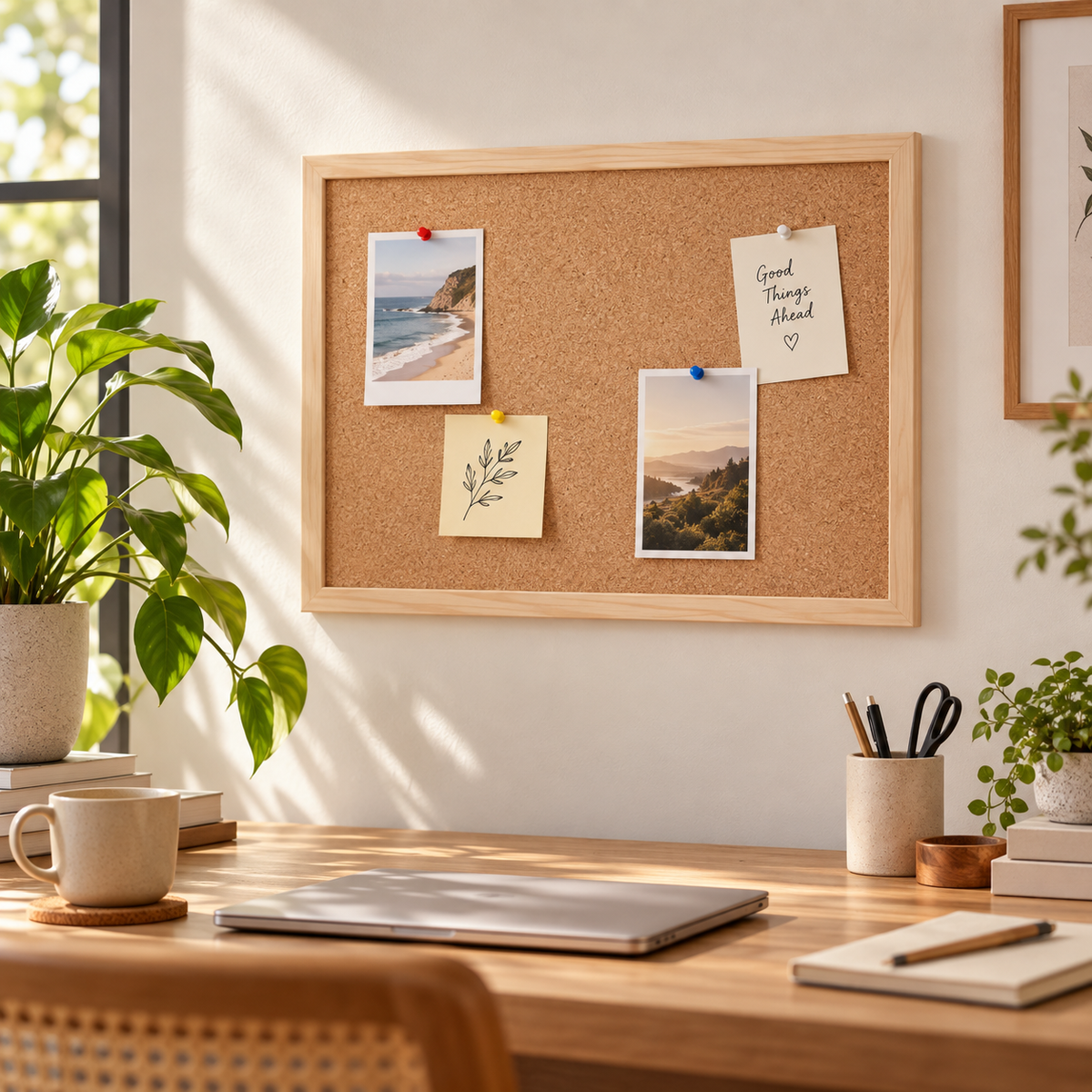 Natural Cork Board | Wood Series — premium workspace lifestyle scene