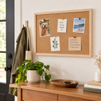 Natural Cork Board | Wood Series — entryway organization use with pinned reminders and photos