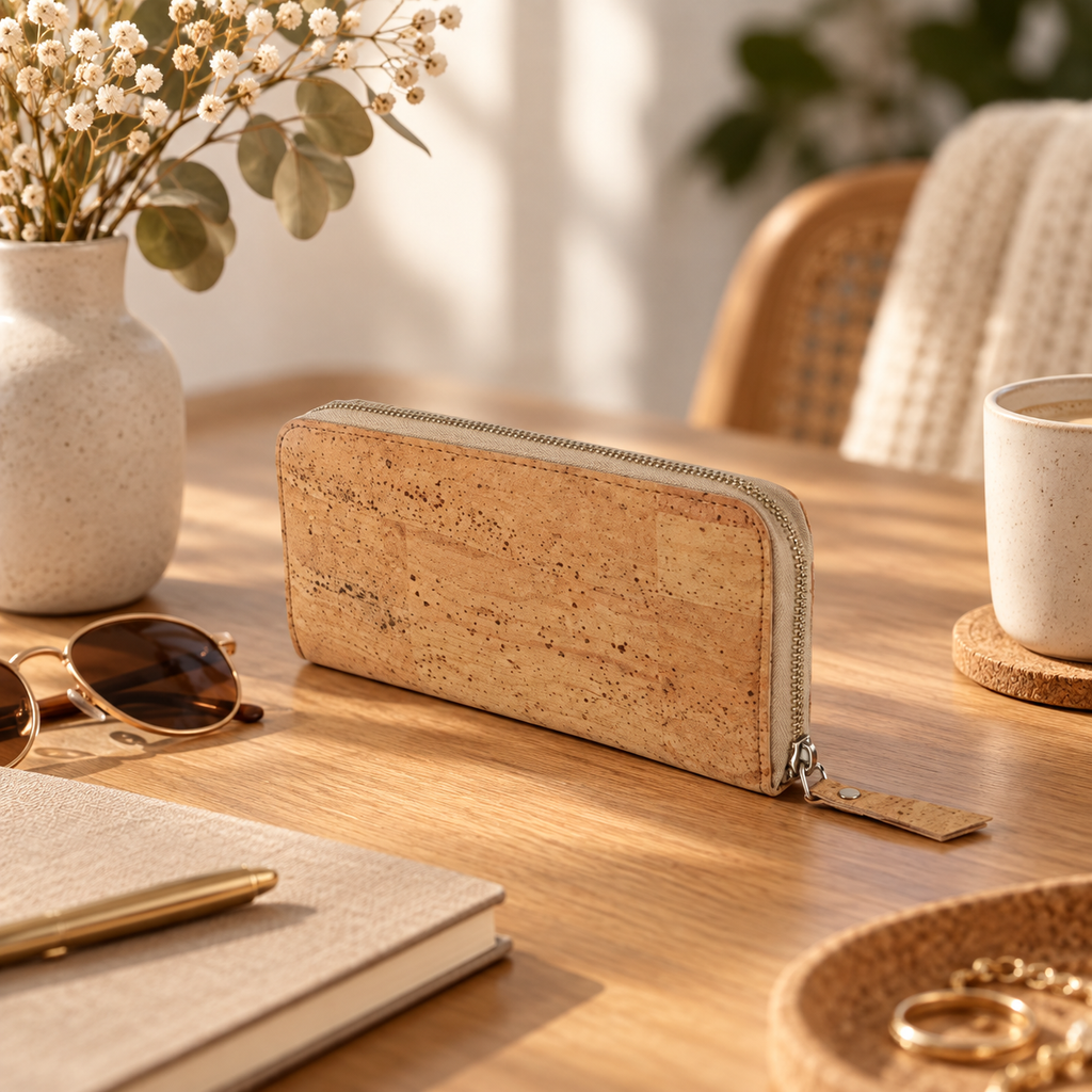 Natural Cork Easy Purse in a premium lifestyle setting