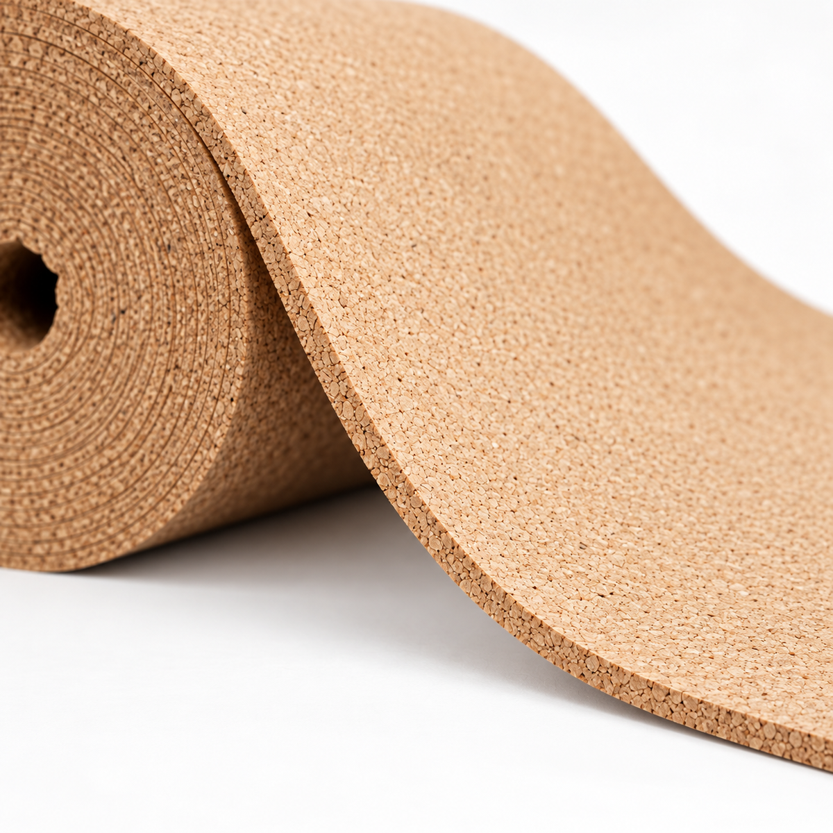 Natural Cork Flooring Underlay Roll, macro cork texture and edge detail