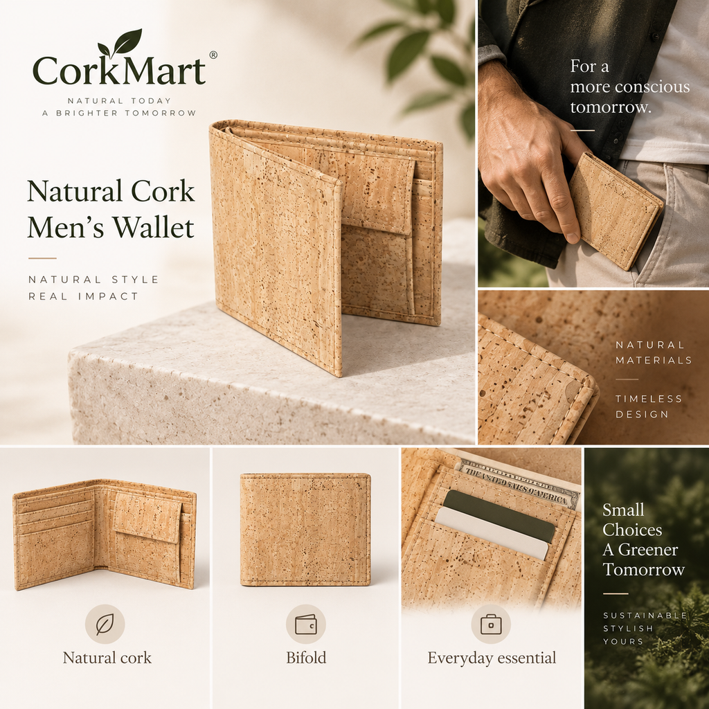 Natural Cork Men's Wallet editorial collage