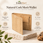 Natural Cork Men's Wallet infographic with dimensions and product features