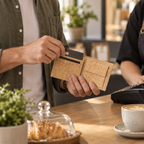 Natural Cork Men's Wallet in real cafe payment use
