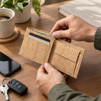 Natural Cork Men's Wallet in real everyday desk use