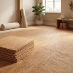 Natural cork modular flooring in a warm wellness room
