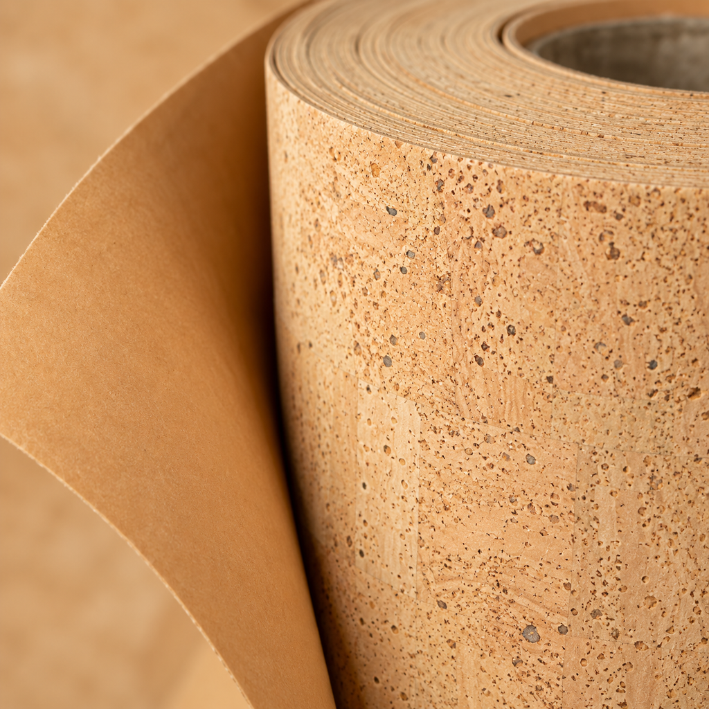 Natural Cork Paper Roll macro detail showing cork surface and paper backing