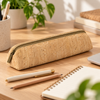 Natural Cork Pencil Case Ref. 8864 — real desk use with pencils and notebook