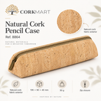 CorkMart infographic — Natural Cork Pencil Case Ref. 8864, 195 × 90 × 40 mm, 30 g