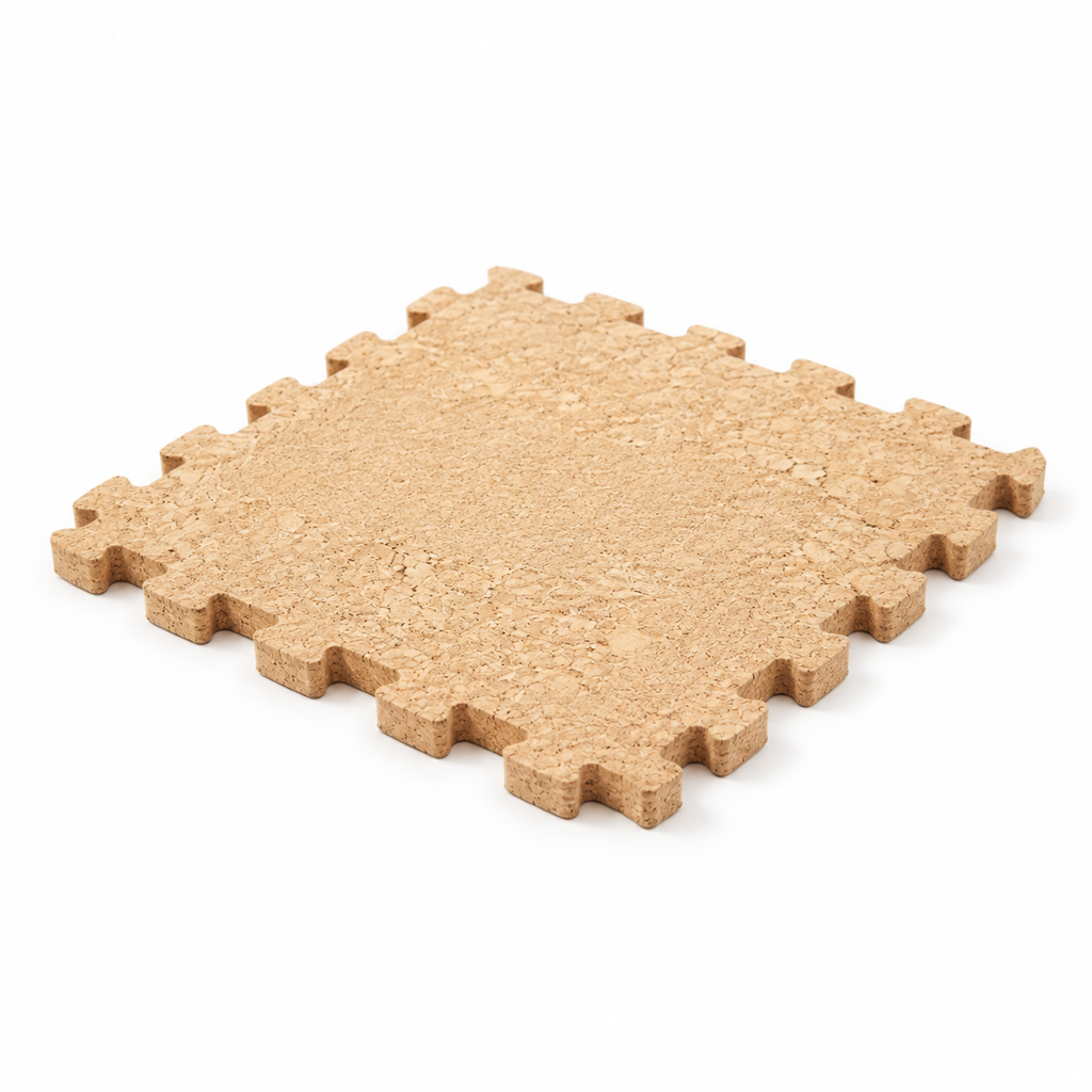 Natural Cork Puzzle Mats – CorkLayer Modular Cork Floor Tiles, complementary studio angle