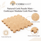 CorkMart infographic for Natural Cork Puzzle Mats – CorkLayer Modular Cork Floor Tiles