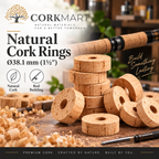 CorkMart premium editorial collage for Ø38.1 mm natural cork rings for rod building