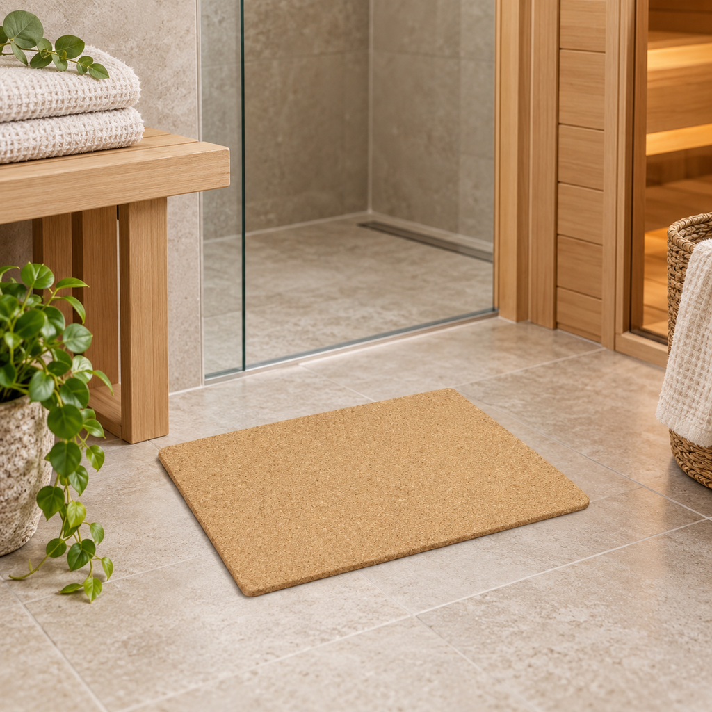 Natural Cork Sauna Mat in a spa and wellness setting