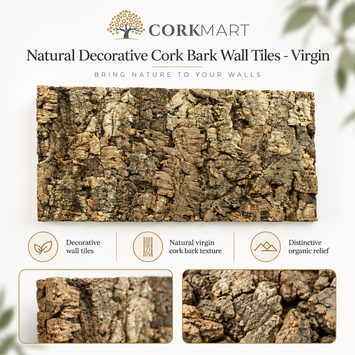 CorkMart infographic for Natural Decorative Cork Bark Wall Tiles - Virgin