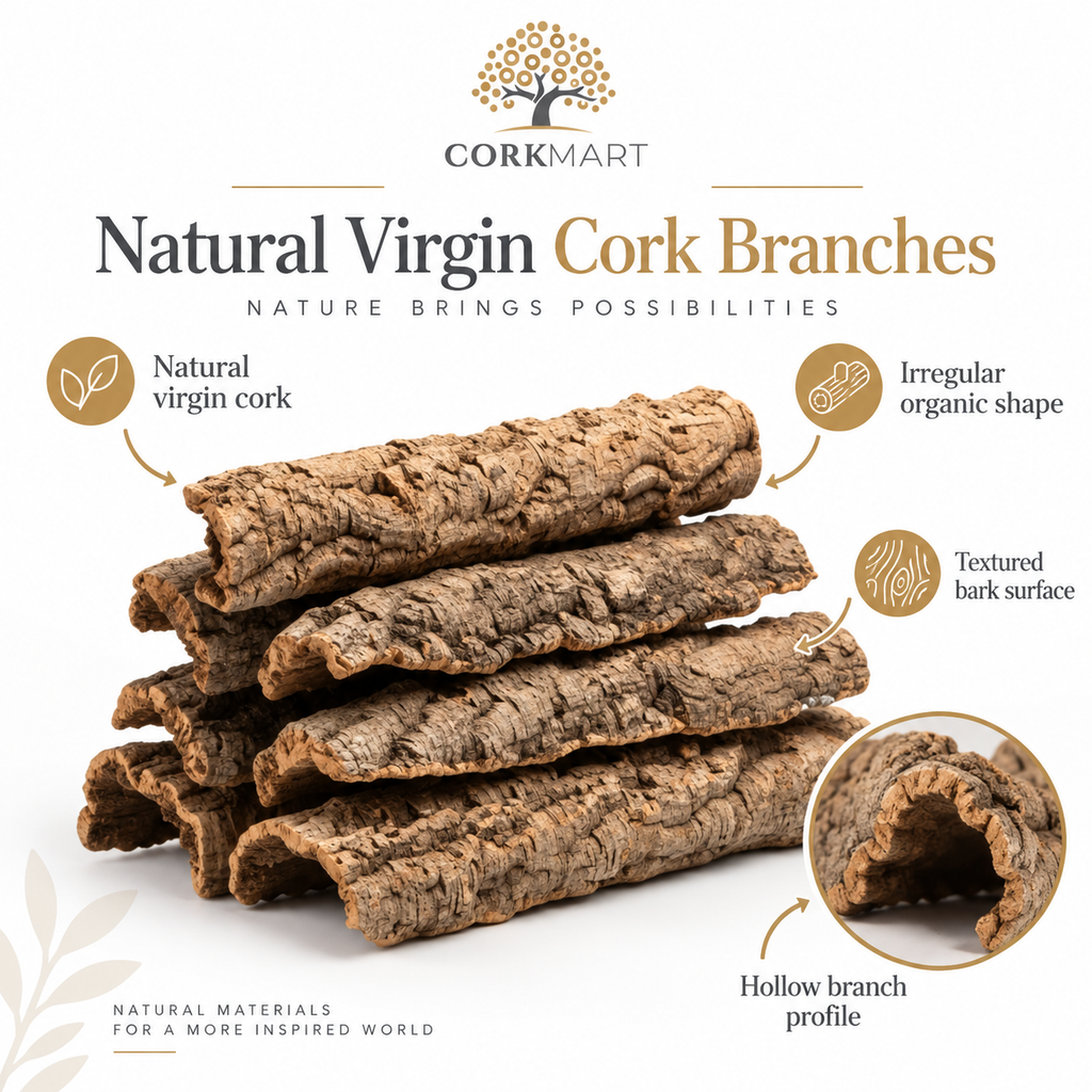 CorkMart infographic for Natural Virgin Cork Branches