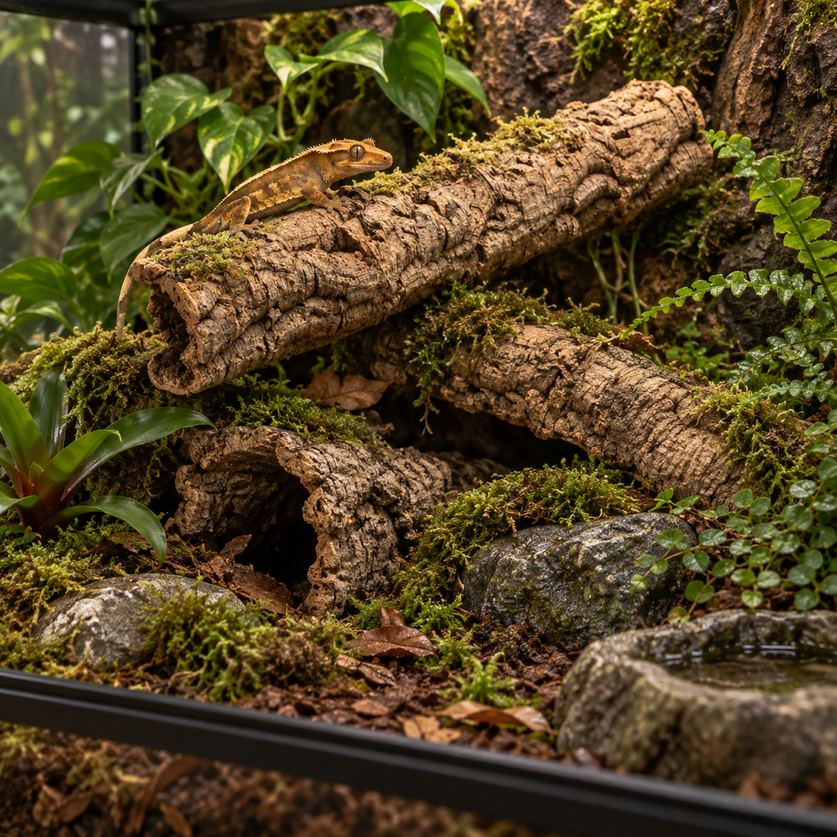 Natural Virgin Cork Branches used in a reptile terrarium