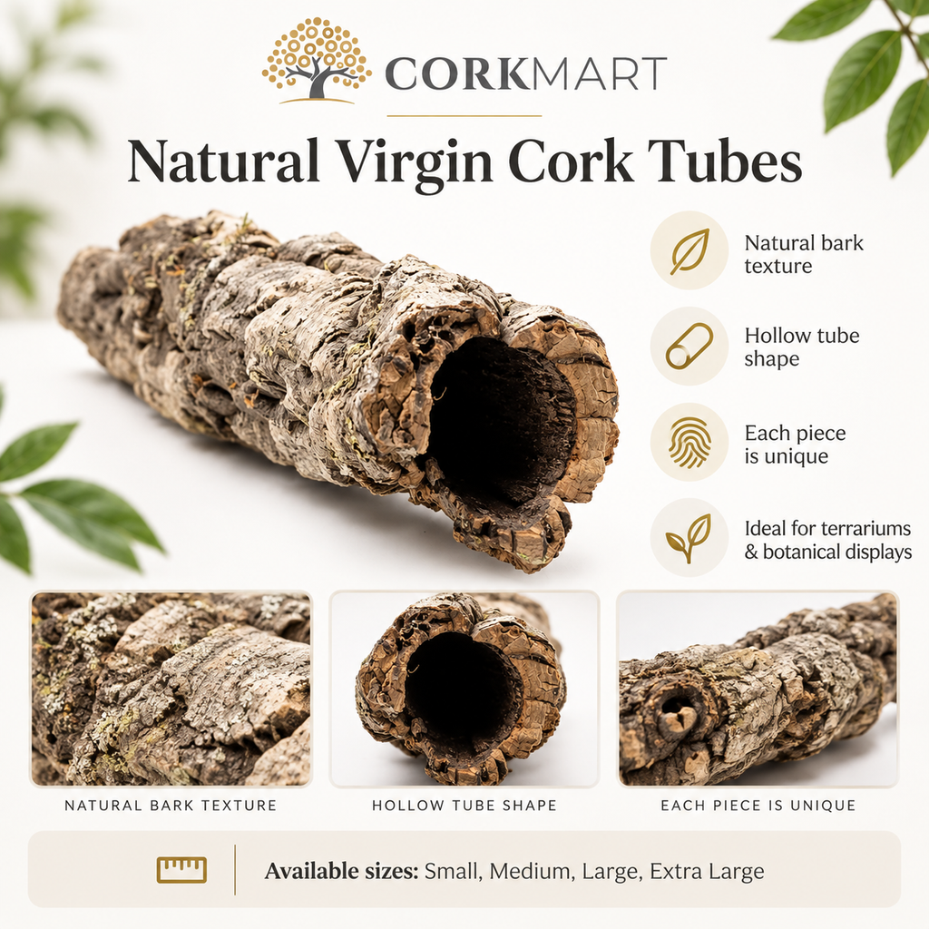 CorkMart infographic for Natural Virgin Cork Tubes