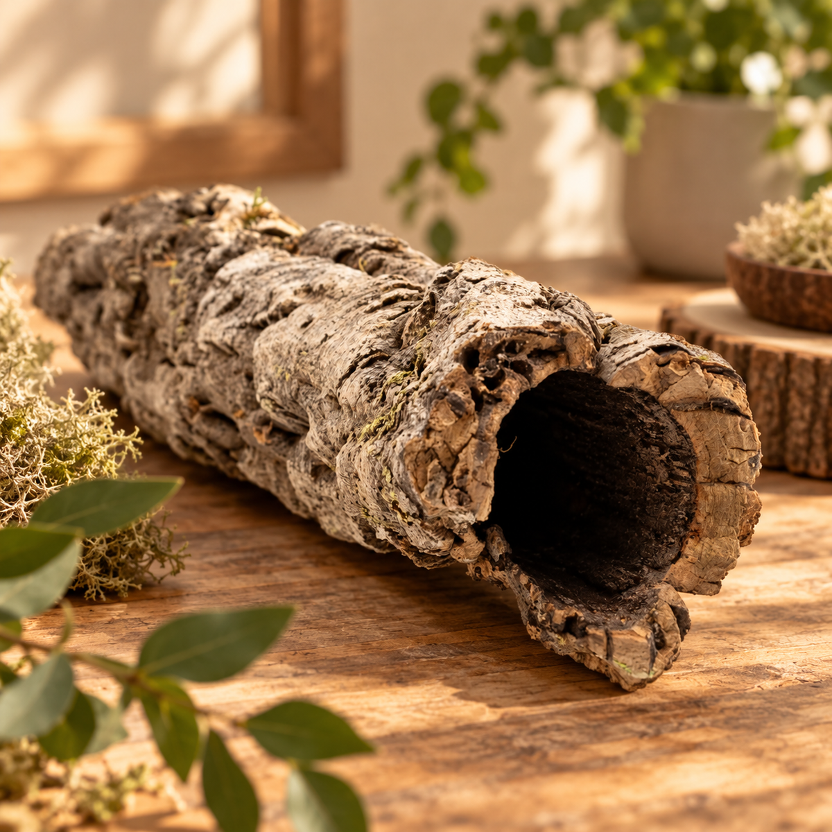 Natural Virgin Cork Tube in a warm natural lifestyle setting