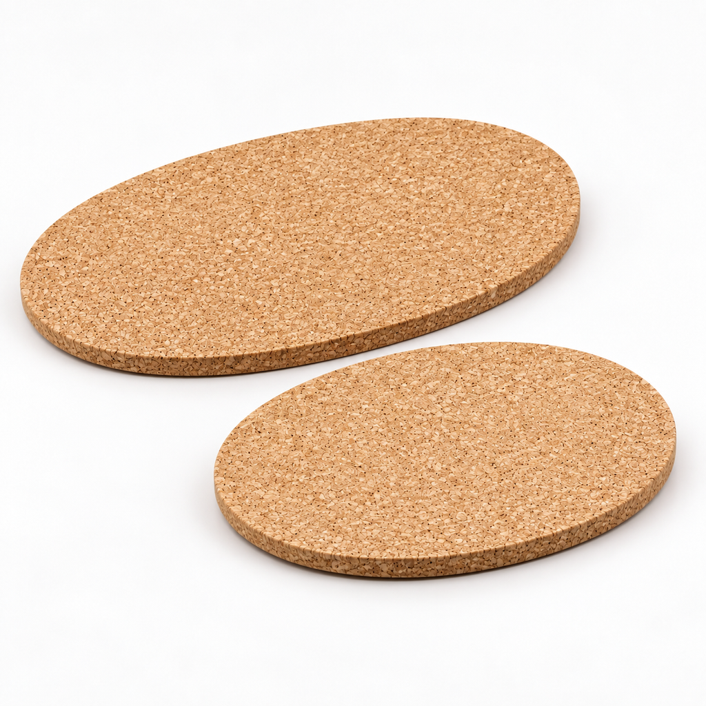 Oval Cork Trivet | 9 mm | 2 Sizes — angled studio view showing the slim cork profile