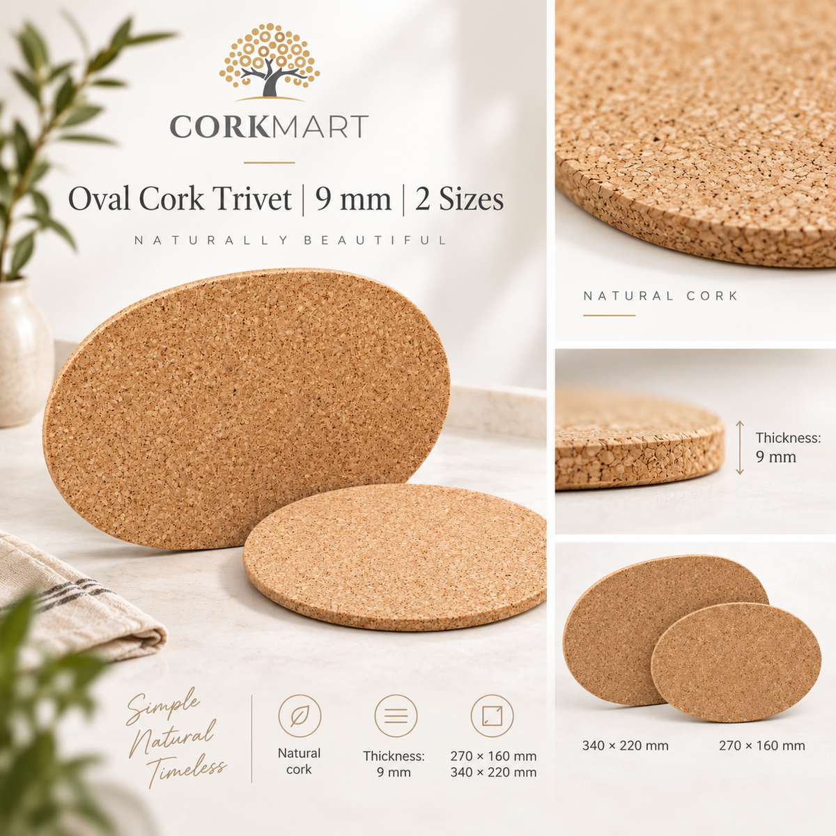 CorkMart editorial collage for Oval Cork Trivet | 9 mm | 2 Sizes