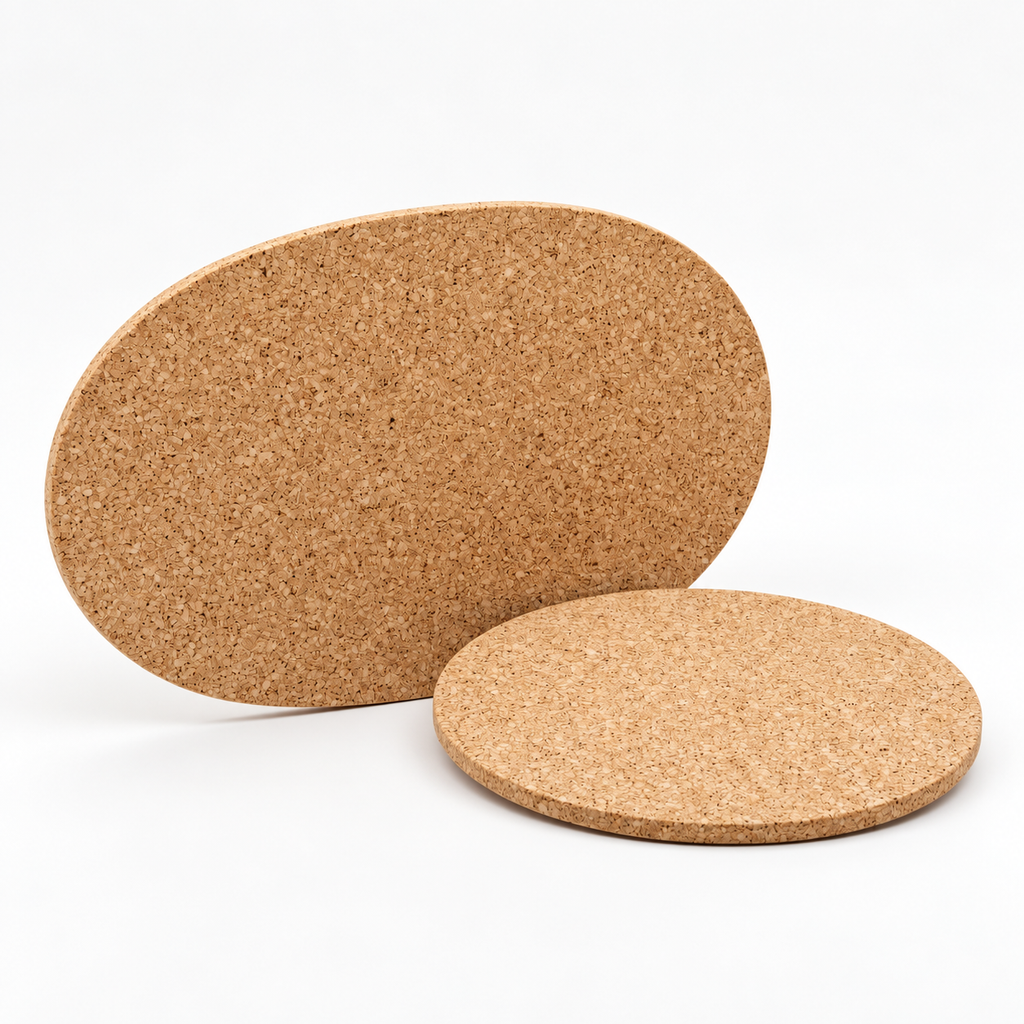 Oval Cork Trivet | 9 mm | 2 Sizes — premium studio hero showing both sizes