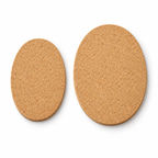 Oval cork trivet set of 2 with one 24 × 14.5 cm piece and one 29.5 × 19.5 cm piece on white background