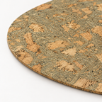 Macro close-up of Oval Iceberg Grey cork placemat surface and thin 3 mm edge