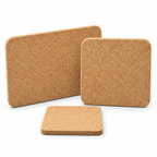 Cork trivet kitchen essentials set with 300 × 200 mm rectangle, 200 × 200 mm square and 150 × 150 mm square on white background