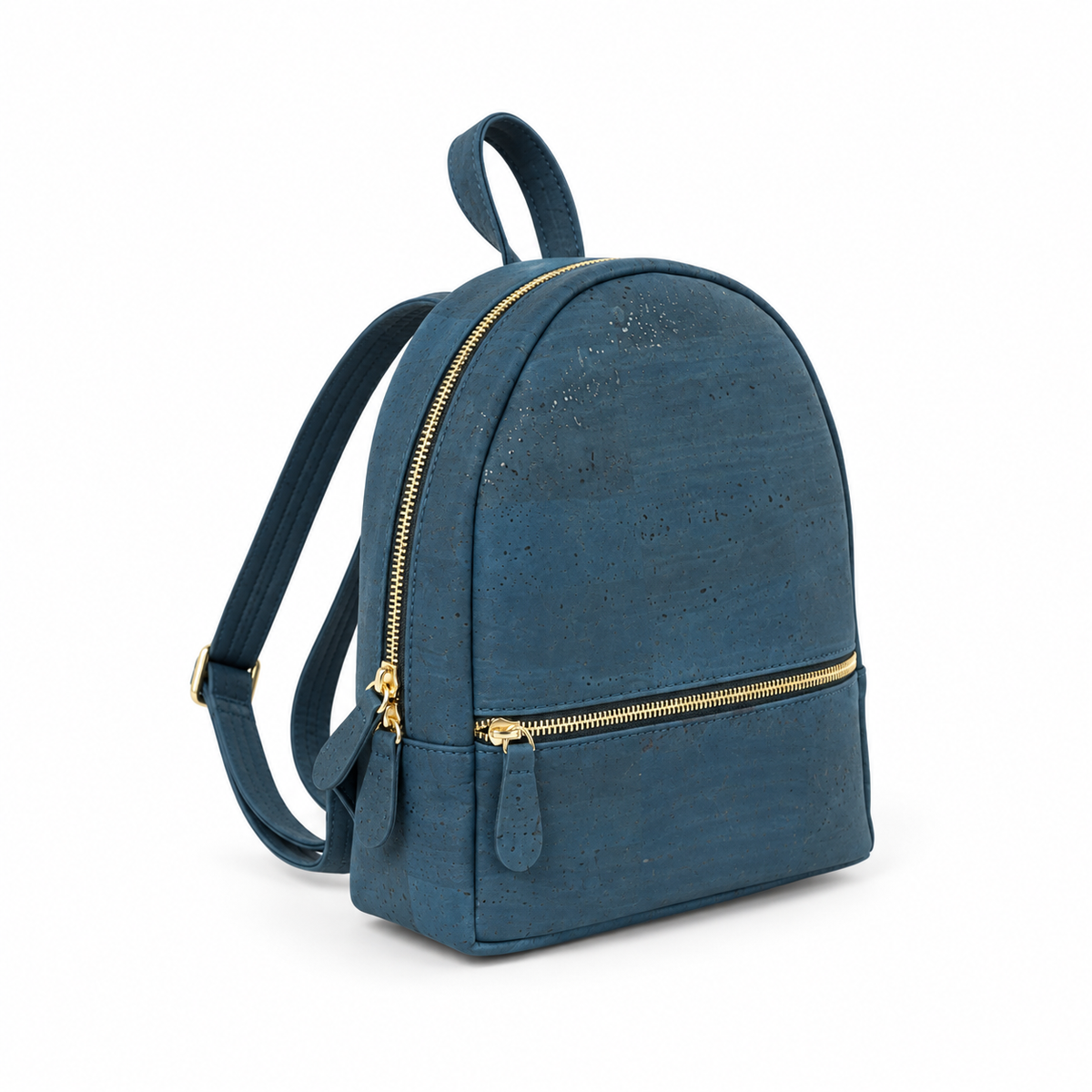 Petite Blue Cork Mini Backpack, 24 × 28 cm, angled view