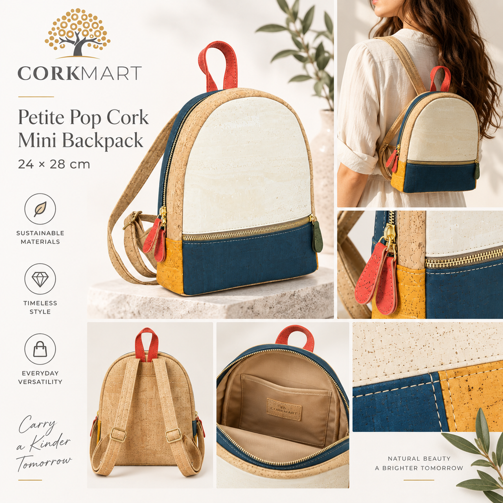 Petite Pop Cork Mini Backpack editorial collage