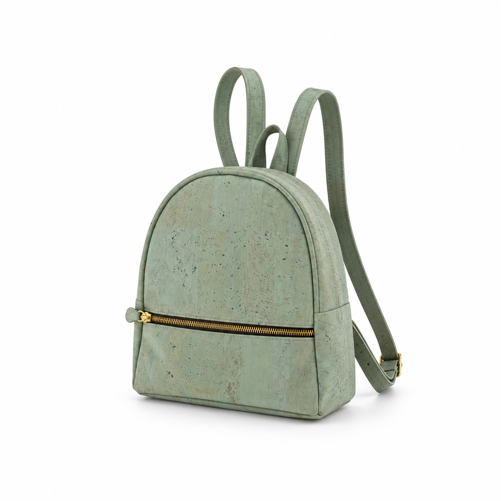 Petite Turquoise Cork Mini Backpack, 24 × 28 cm, angled view