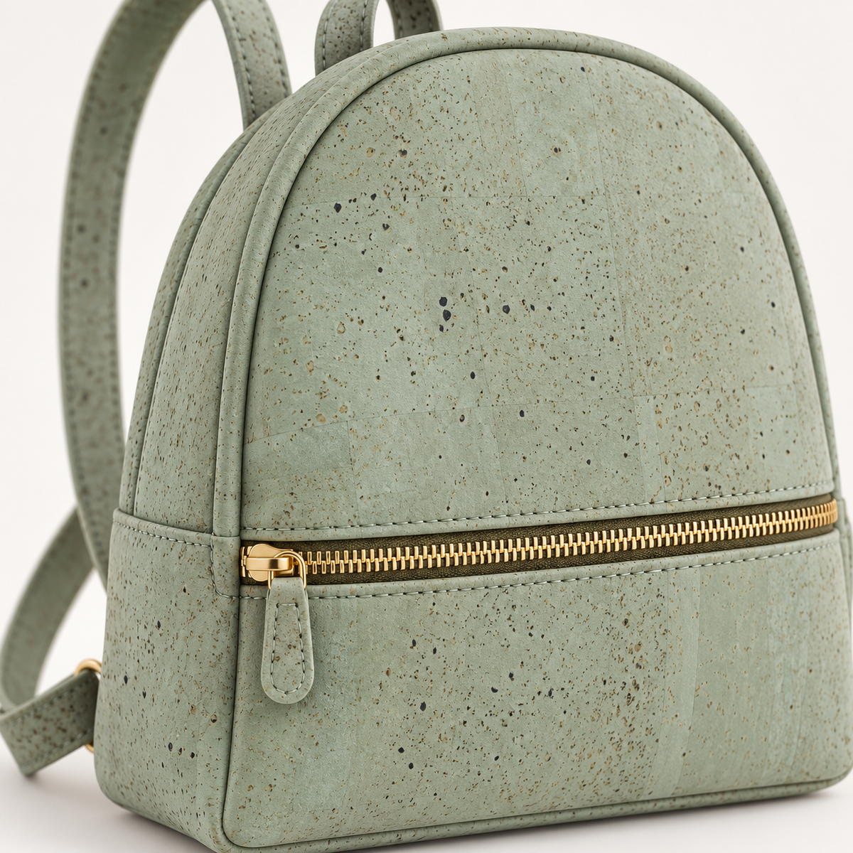 Petite Turquoise Cork Mini Backpack, cork texture and gold zipper detail