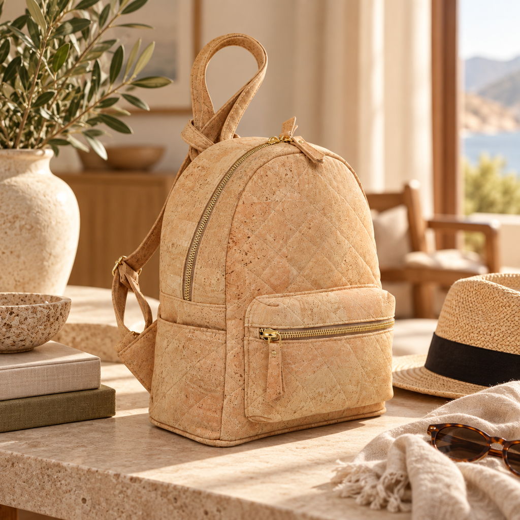 Piccola Cork Backpack in a premium lifestyle setting